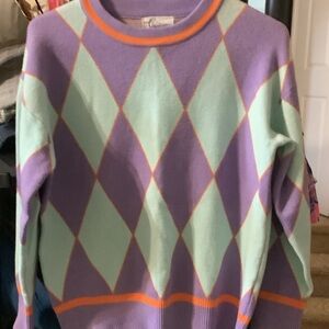 Charisma Lavender and Mint Argyle Sweater, small
